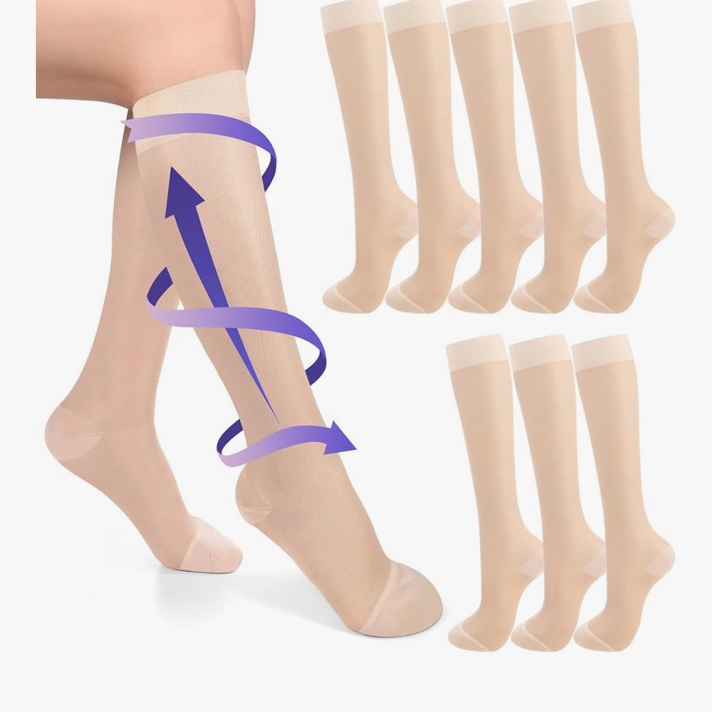 4 Pairs Mild Sheer Compression Socks for Women 8-15mmhg Nylon Light Support Hose